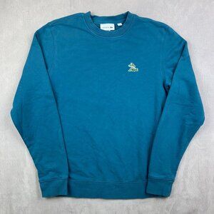 Lacoste Mens Sweater Small Teal Blue Crewneck Palm Tree Croc Sweatshirt Pullover